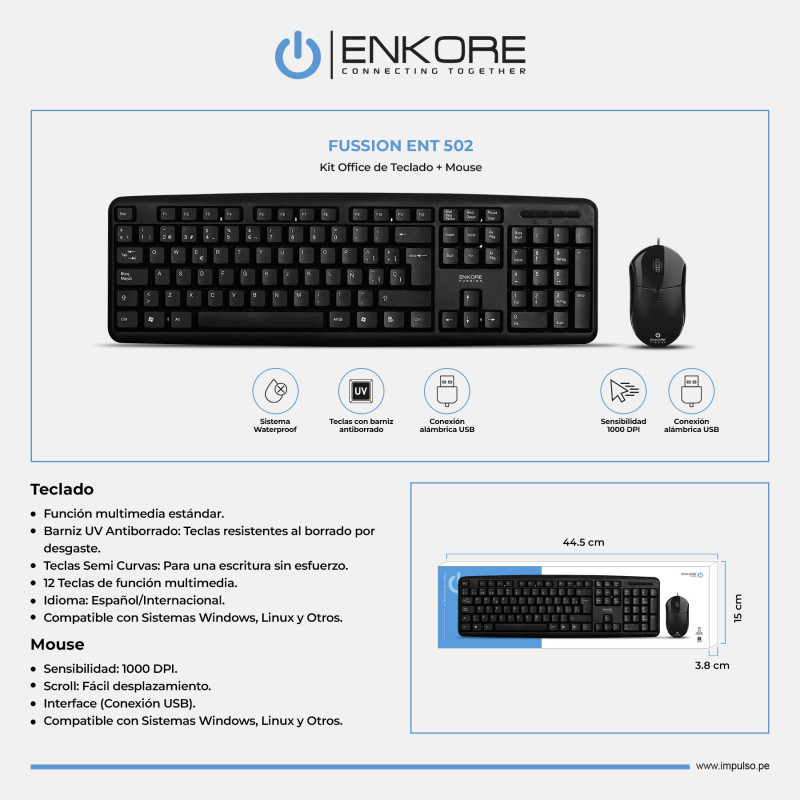 KIT TECLADO + MOUSE ALAMBRICO ENKORE